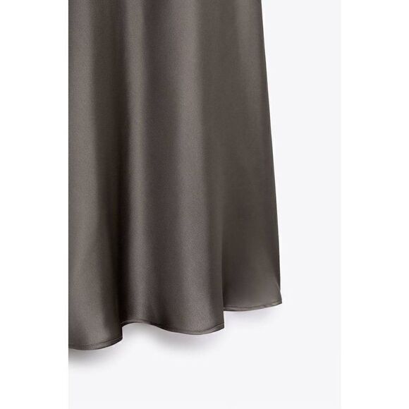 ZARA SATIN LINGERIE STYLE GRAY OPEN BACK DRESS NWT - Picture 11 of 15